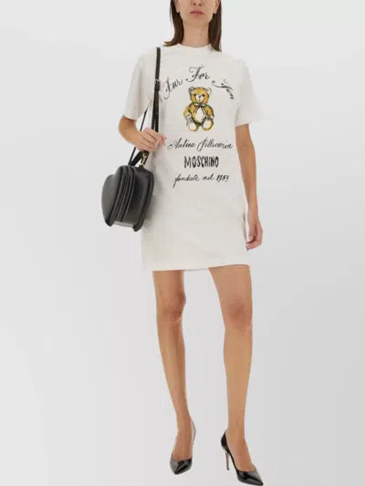 Moschino Logo Print Crew Neck Knee-length Dress In Pink