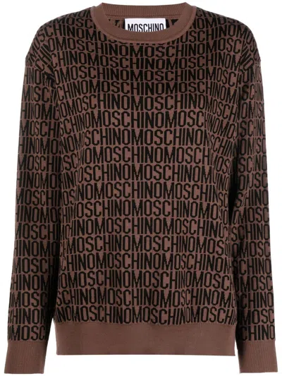 Moschino Logo-print Crew Neck Sweatshirt In Brown