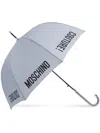 Moschino Logo-print Crook-handle Umbrella In Grey