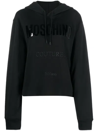 Moschino Logo-print Cropped Hoodie In Schwarz