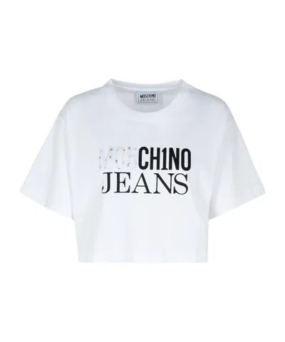 Moschino Logo-print Cropped T-shirt In White