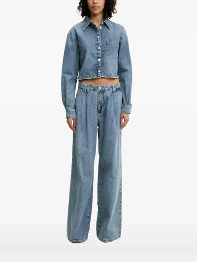 Moschino Logo-print Denim Shirt In Blue