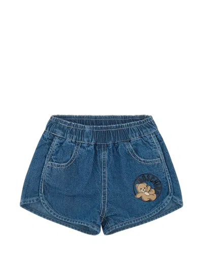 Moschino Babies' Logo-print Denim Shorts In Blue