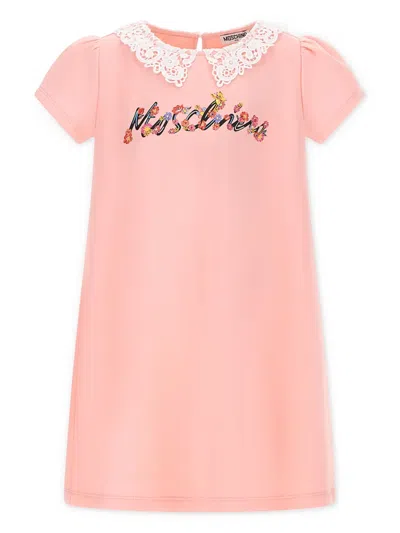 Moschino Kids' Logo-print Dress In ピンク