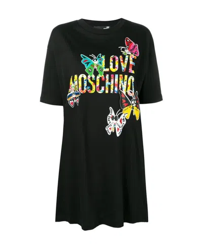 Moschino Logo Print Dress In Black
