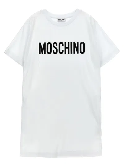 Moschino Kids' Logo Print Dress In White/black