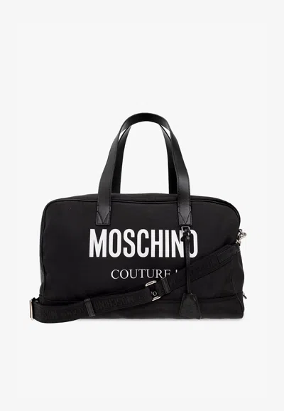 Moschino Logo Print Duffel Bag In Black