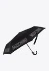 Moschino Logo Print Folding Umbrella In Black