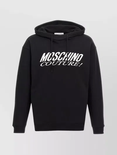 Moschino Logo Print Hooded Sweater In Black