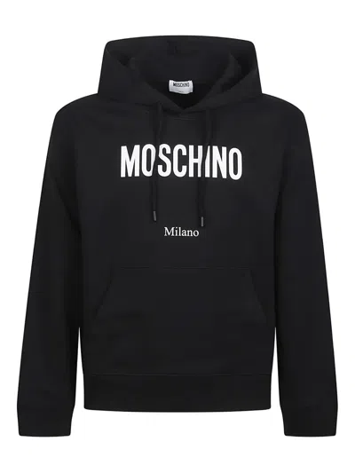 Moschino Cotton Hoodie With Drawstrings And Kangaroo Pocket In Black