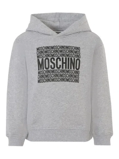 Moschino Kids' Logo-print Hooded Top In Gray