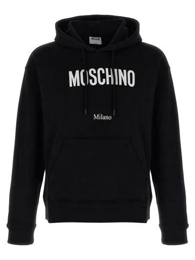 Moschino Cotton Hoodie With Drawstrings And Kangaroo Pocket In Black
