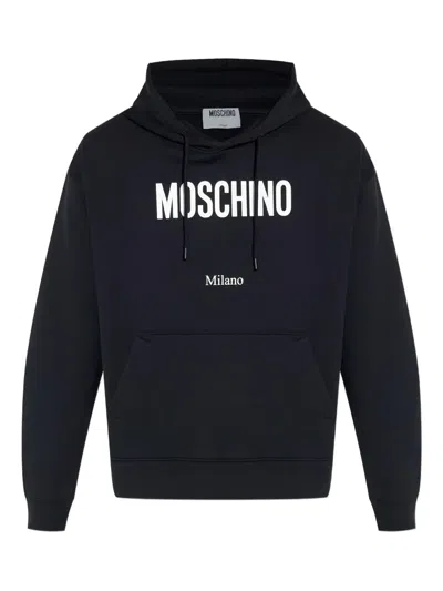 Moschino Cotton Hoodie With Drawstrings And Kangaroo Pocket In Black