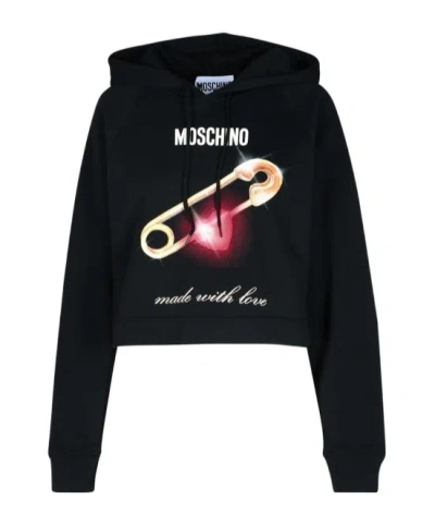 Moschino Printed Cotton Jersey Hooded Sweatshirt In Black