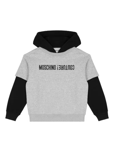 Moschino Kids' Logo-print Hoodie In Gray