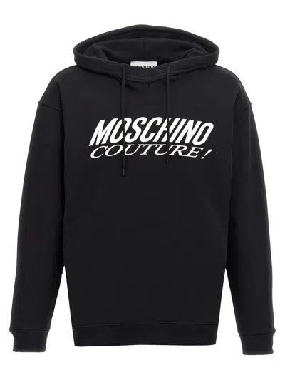 Moschino Logo Print Hoodie In White/black
