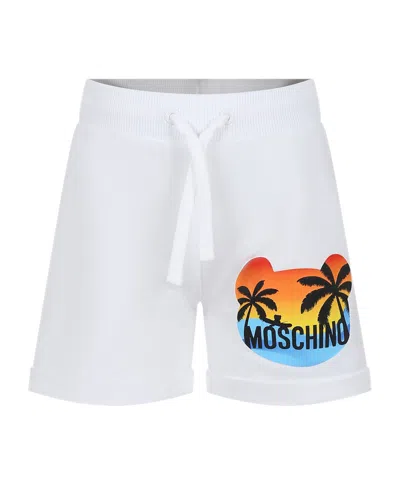 Moschino Kids' Logo-print Jersey Shorts In White