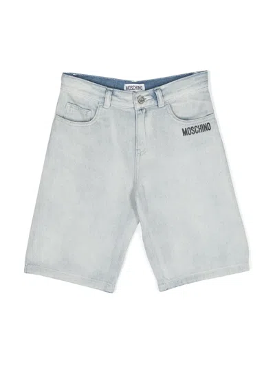 Moschino Kids' Logo-print Knee-length Denim Shorts In 蓝色