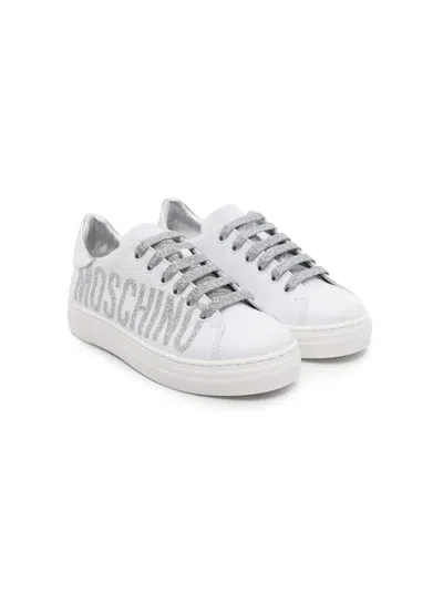 Moschino Kids' Logo-print Lace-up Sneakers In White