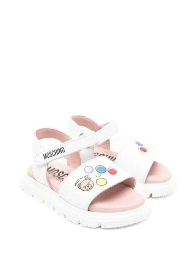 Moschino Logo-print Leather Sandals In White