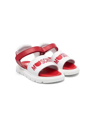 Moschino Kids' Logo-print Leather Sandals In White