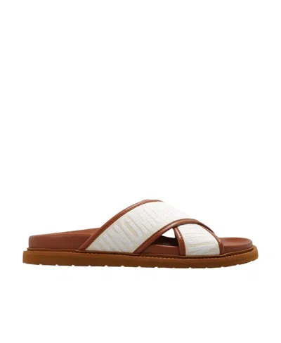 Moschino Logo-print Leather Slides In Brown
