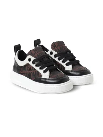 Moschino Kids' Logo-print Leather Sneakers In Black