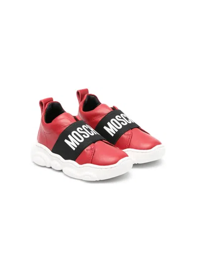 Moschino Kids' Logo-print Leather Sneakers In Red