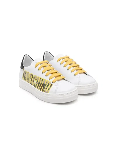Moschino Kids' Logo-print Lether Sneakers In White