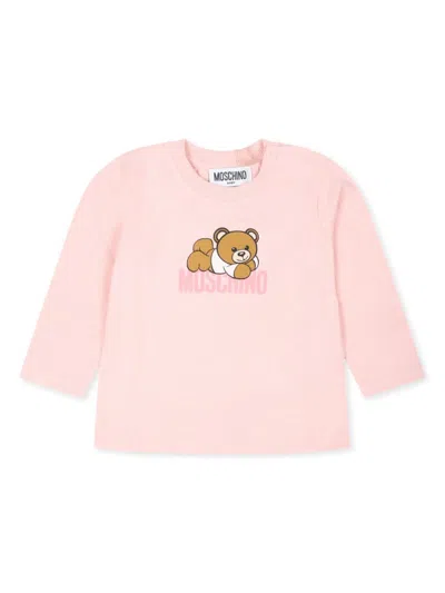 Moschino Babies' Logo-print Long-sleeve T-shirt In Pink