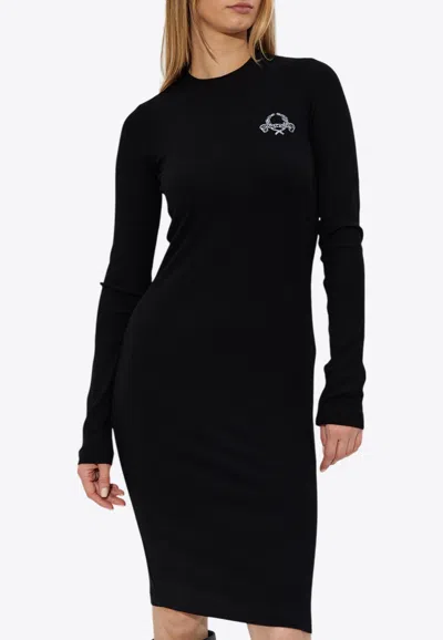 Moschino Logo-print Long-sleeved Knee-length Dress In Black