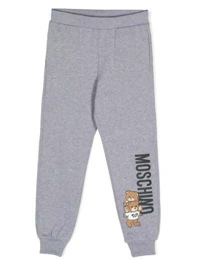 Moschino Kids' Logo-print Mélange Track Pants In Grey