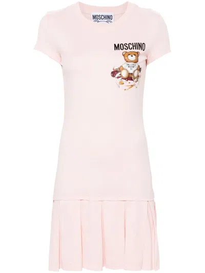 Moschino Logo-print Mini Dress In Pink