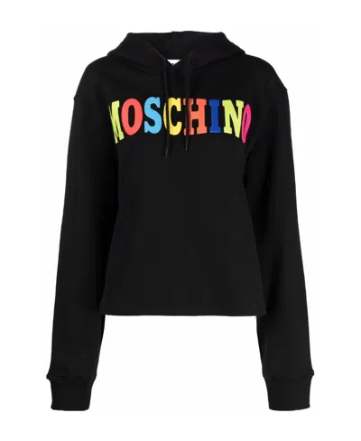 Moschino Logo-print Organic-cotton Hoodie In Black