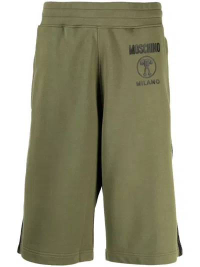 Moschino Logo-print Organic Cotton Track Shorts In Green