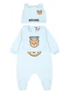 Moschino Light Blue Babygrow Set For Baby Boy With Teddy Bear In Blue