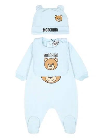 Moschino Light Blue Babygrow Set For Baby Boy With Teddy Bear