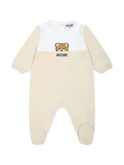 Moschino Babies' Logo-print Pajamas In Neutrals