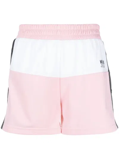 Moschino Logo-print Panelled Short Shorts In Pink