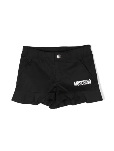 Moschino Kids' Logo-print Peplum Style Shorts In Black