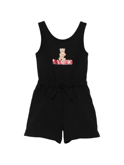 Moschino Kids' Logo-print Playsuit In Black