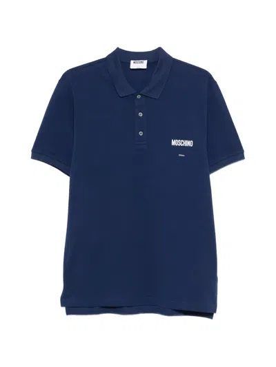 Moschino Relaxed-fit Polo Shirt With Ribbed Details And Logo Accents In Blue
