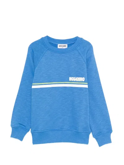 Moschino Kids' Logo-print Ribbed Sweatshirt In Blue