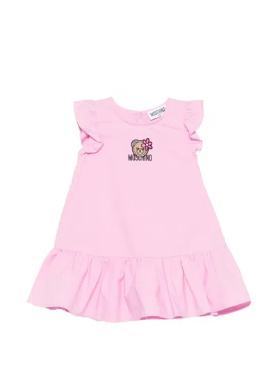 Moschino Babies' Logo-print Ruffle-detail Dress In Pink