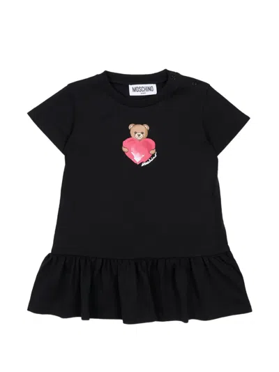 Moschino Babies' Logo-print Ruffled Dress In Black