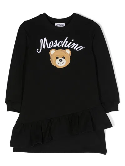 Moschino Kids' Logo-print Ruffled Dress In Black