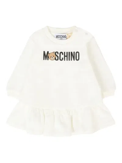 Moschino Babies' Logo-print Ruffled Dress In White
