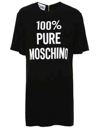 Moschino Logo-print Satin Mini Dress In Black