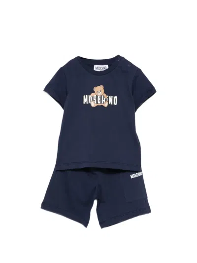 Moschino Babies' Logo-print Short Set In Blue