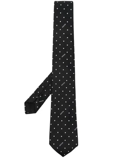 Moschino Logo-print Silk Tie In Black